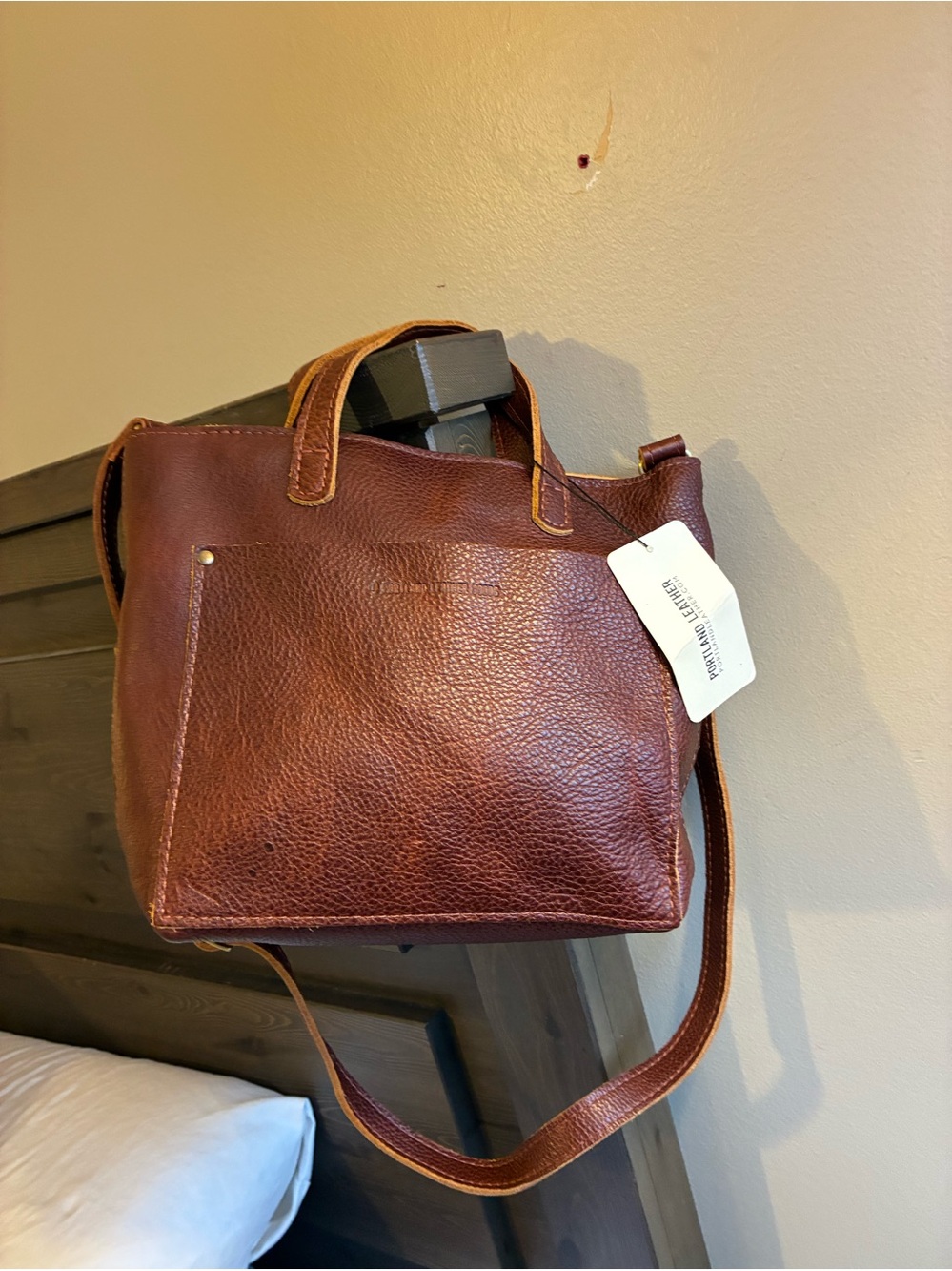NWT Portland Leather zipped Mini Crossbody tote in nutmeg